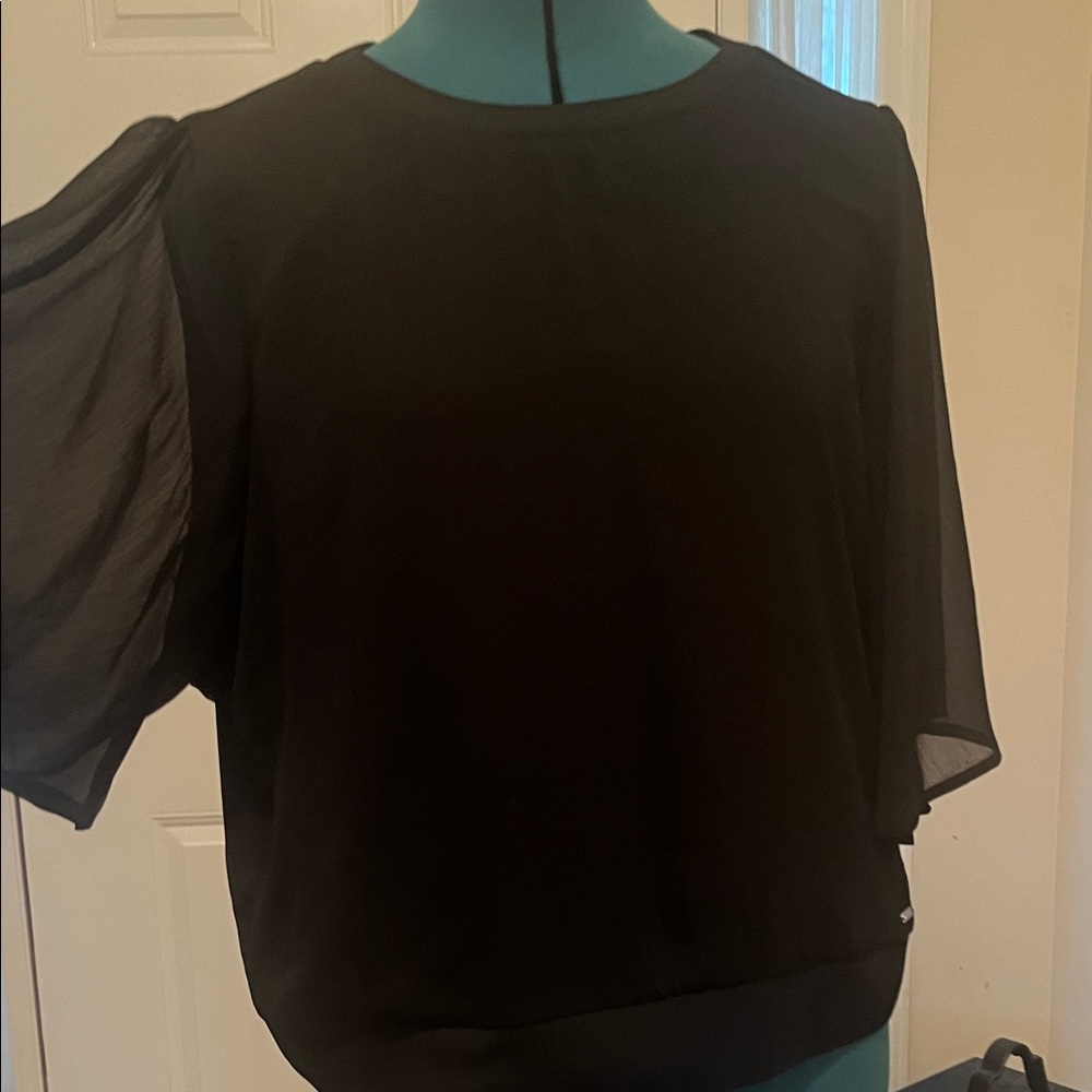 DKNY Black Sheer Sleeve Blouse